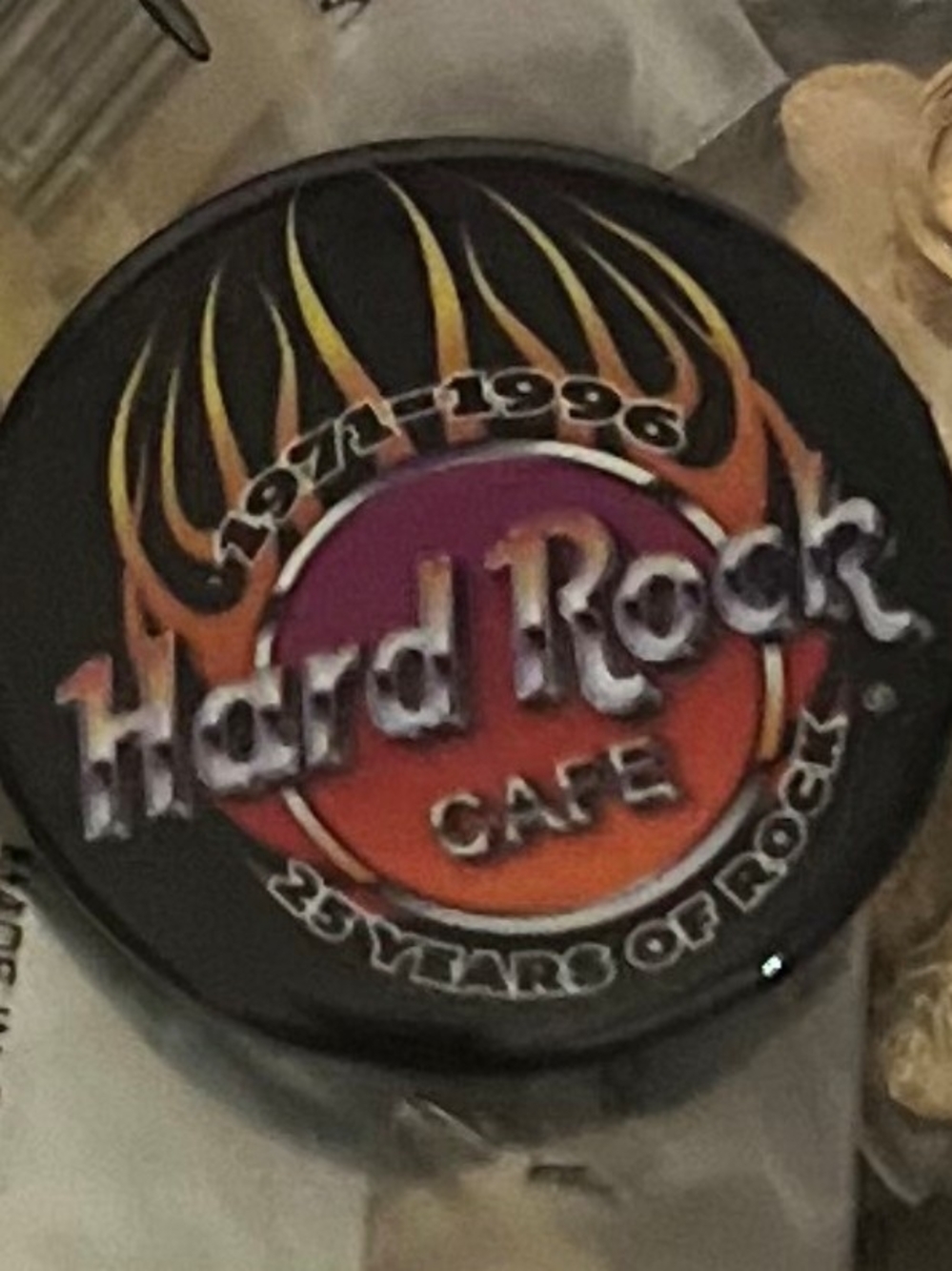 Hard Rock Cafe Black, Orange & Purple Flame PinThe vintage 1996 Hard 25th Anniv